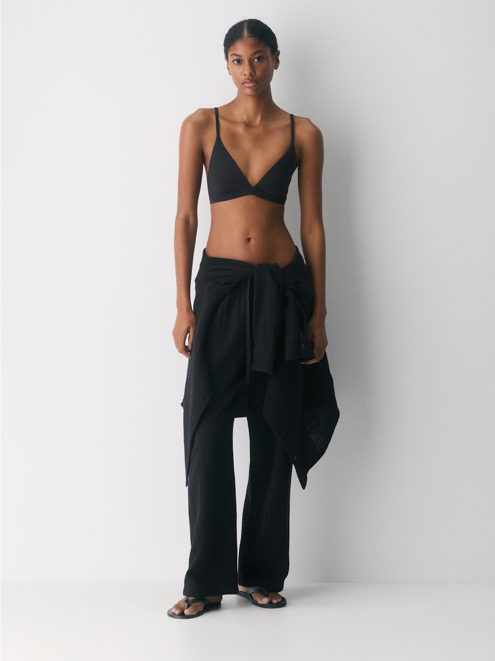 Little Moon Aritzia Sail Pant Black Organic Cotton Gauze Wide Leg Size M
